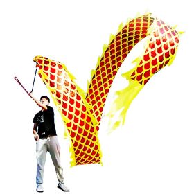 DSJUGGLING 3D Dragon Poi with 340g Weighted Ball & 1.1 Meters Swing Rope - Silk Flowy Shaking & Flinging Chinese Golden Dragon Ribbon Streamer + (Color: Golden Gold Dragon)